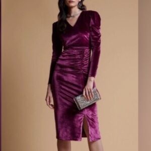 Rachel Parcell Purple Velvet Long Sleeve Ruched Sheath Dress Sz X Small